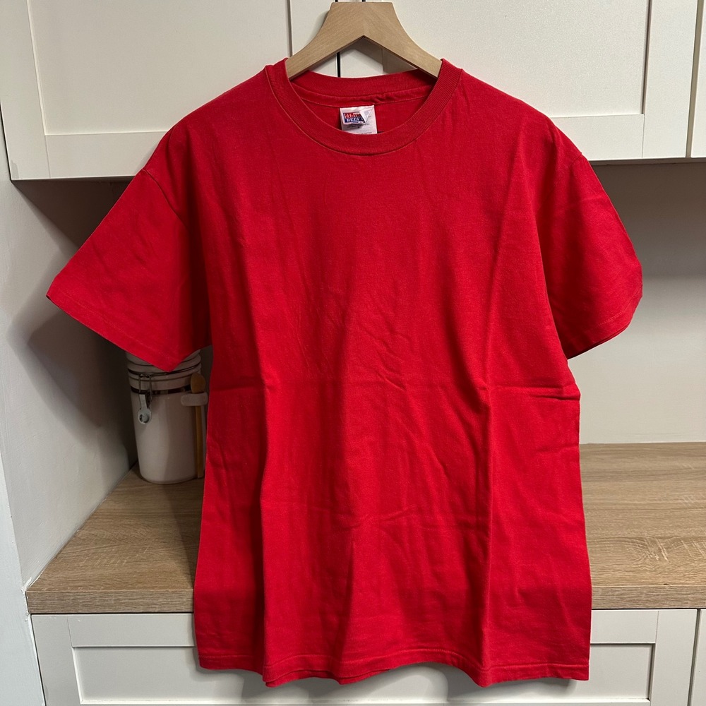 Vintage 90s Hanes Single Stitch Tee Mens XL Red Made In USA Beefy-T Shirt Blank